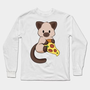 Siamese Cat with Pizza Long Sleeve T-Shirt